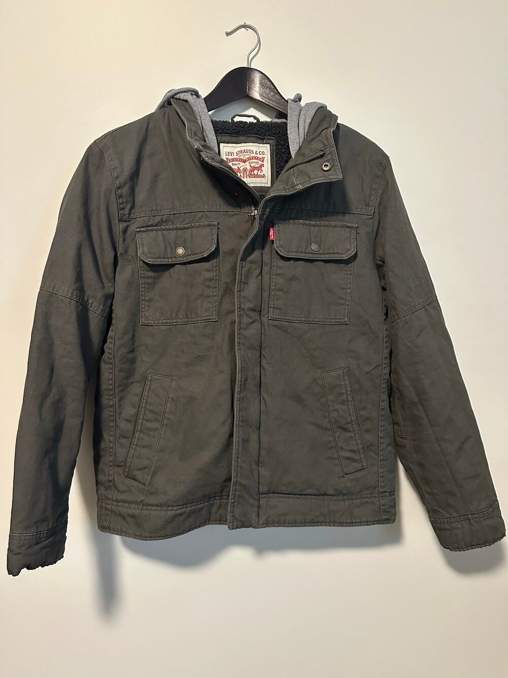 Levi’s Men’s Small Sherpa Lined Hooded Canvas Work Trucker Outdoors Jacket Gray